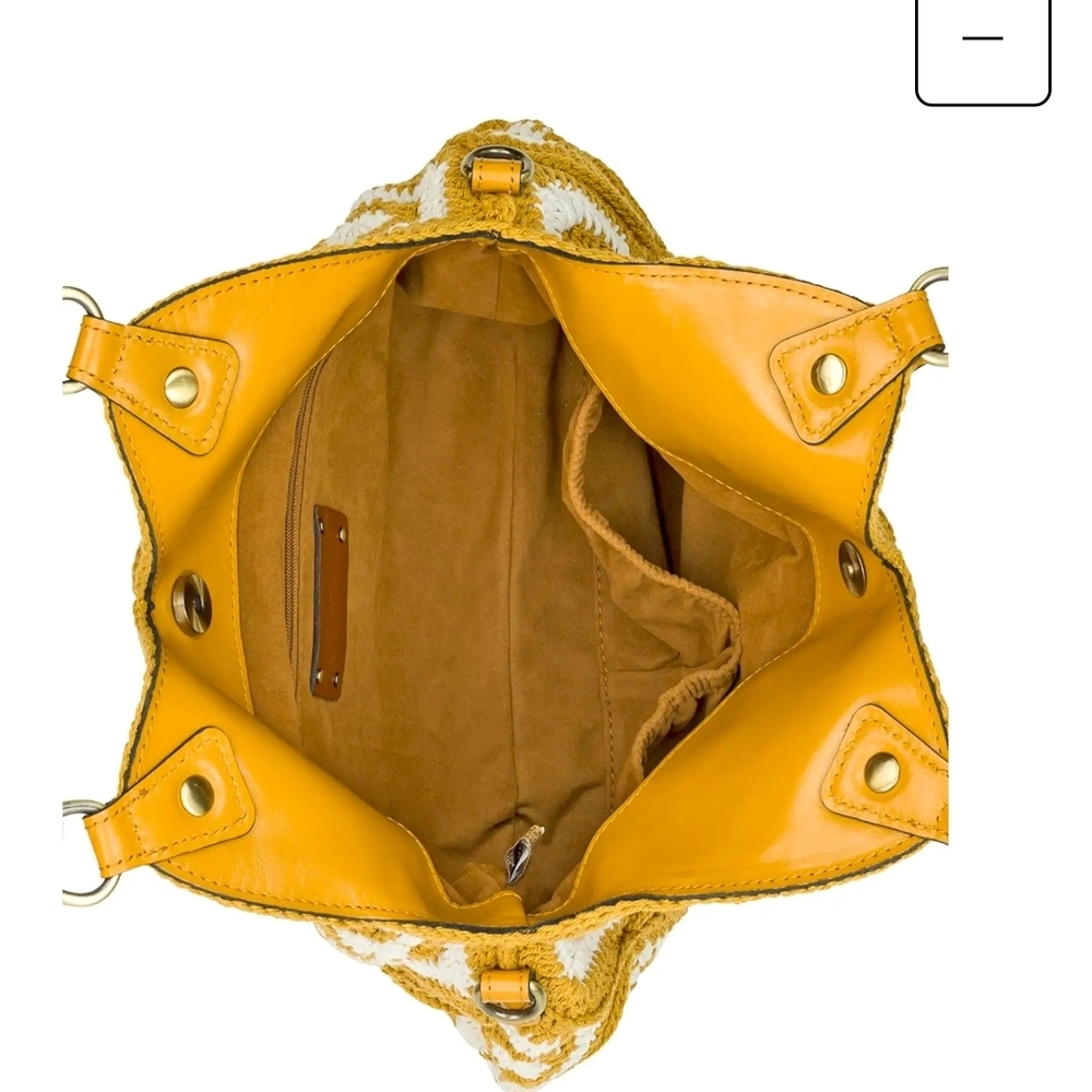Patricia Nash Mustard and White Crochet Crossbody/Tote - Picture 3 of 10